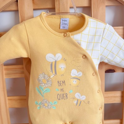  Macacão Trape Zape - Abelhinhas Bem Me Quer - Amarelo e Off White